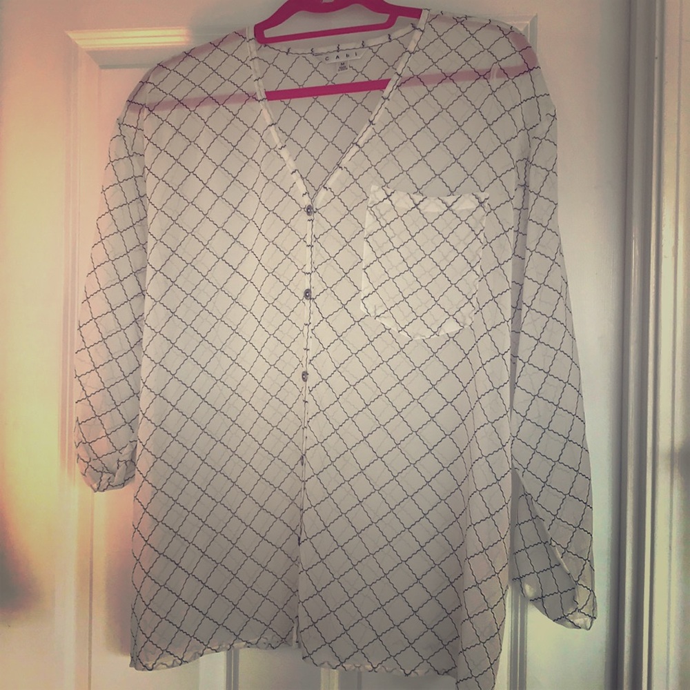 CAbi button down v neck sheer blouse M
